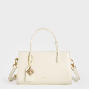 Túi Xách Tay Phủ Màu Tag Vuông Size 21 - Kem