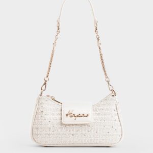 Túi Đeo Vai Logo Cách Điệu Monet Size 24 - Trắng Tweed